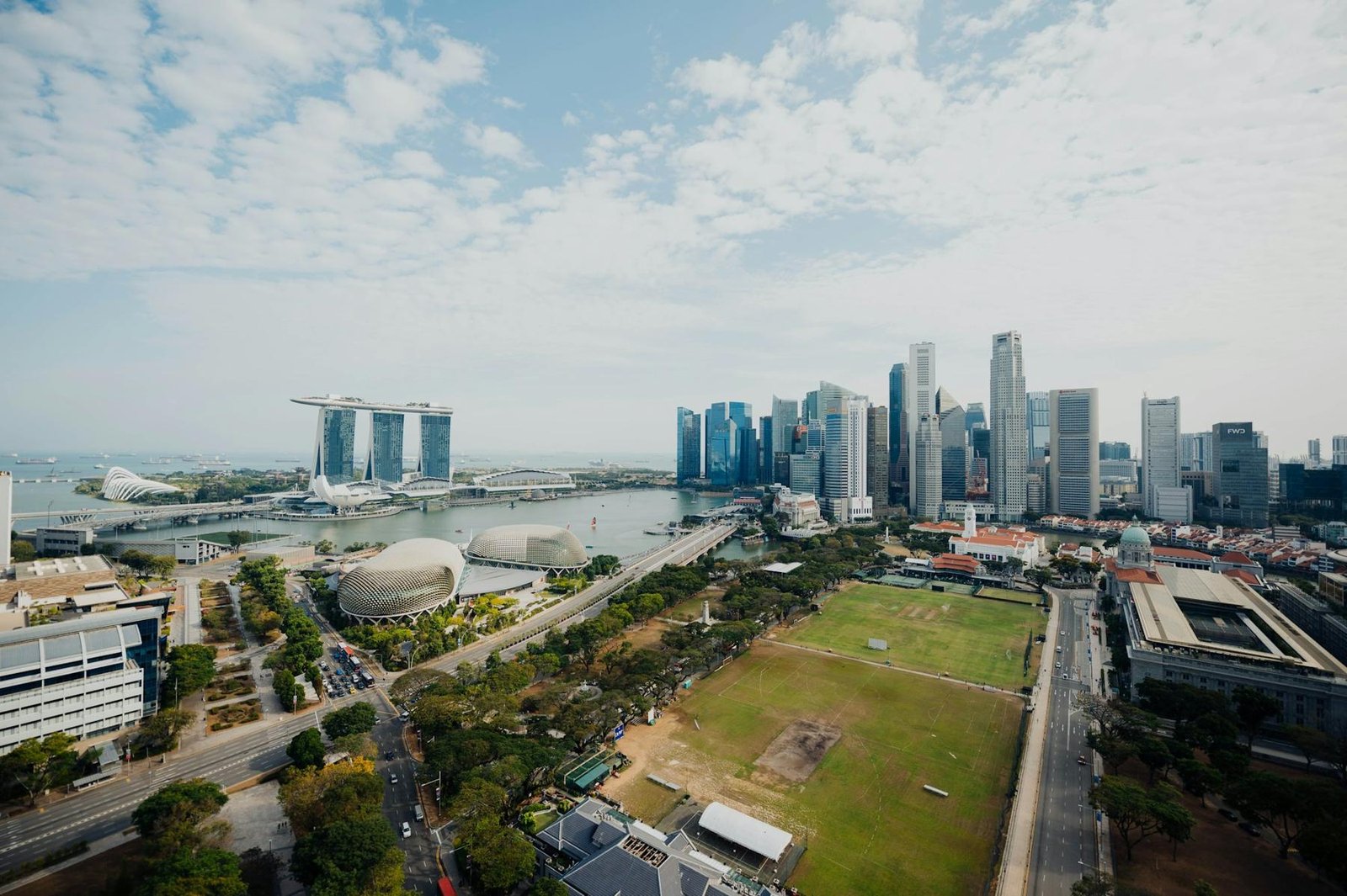 Aerial view of Singapore's city centre, Padang and Marina Bay